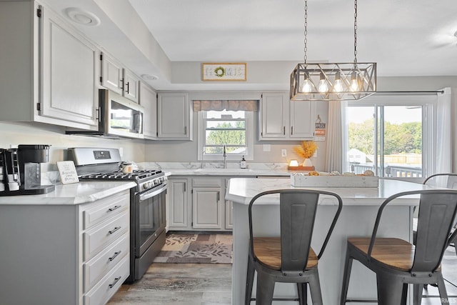 kitchen with hardwood / wood-style floors, a healthy amount of sunlight, sink, and stainless steel appliances