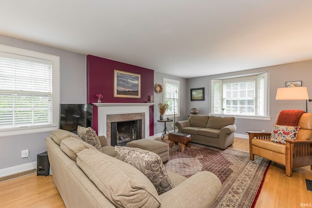 living room featuring plenty of natural light and light wood-type flooring