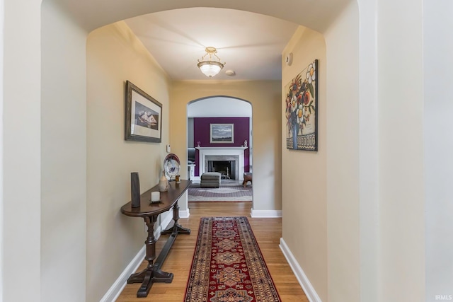 hall with hardwood / wood-style flooring