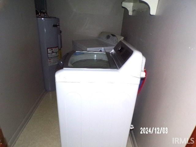 laundry room featuring washer and clothes dryer and water heater