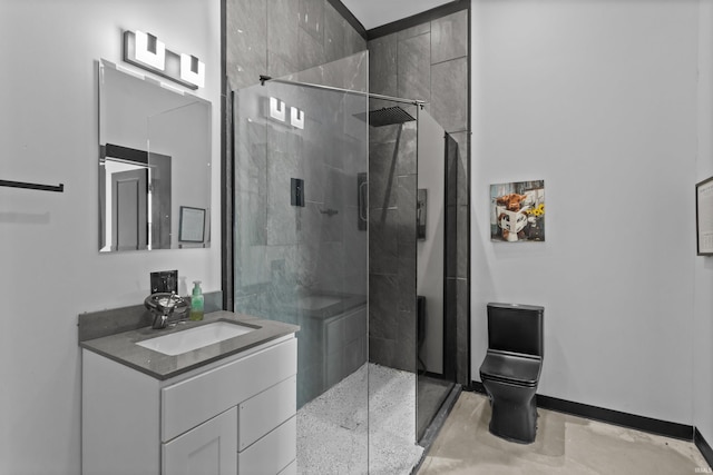 bathroom with vanity, toilet, and walk in shower