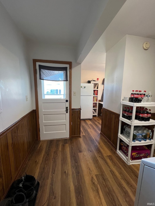 doorway with dark wood-type flooring