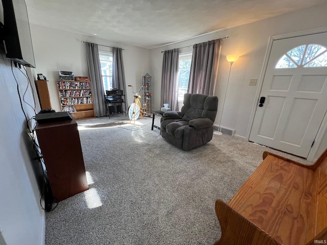 living room featuring carpet flooring and a wealth of natural light