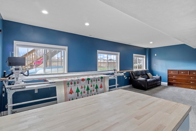 bedroom with light colored carpet and multiple windows