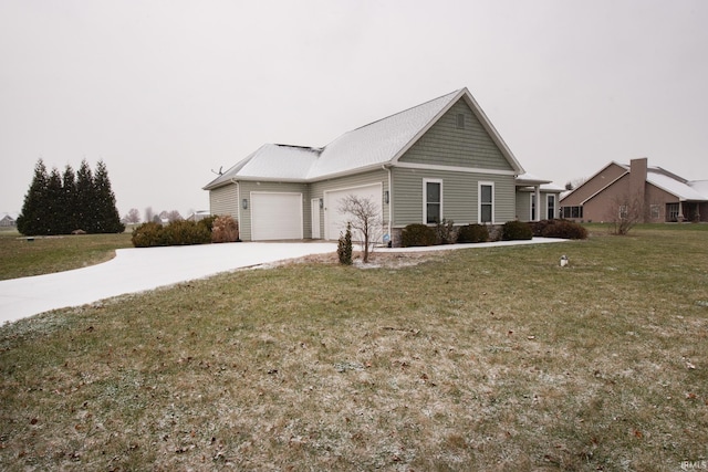 view of property exterior featuring a garage and a yard