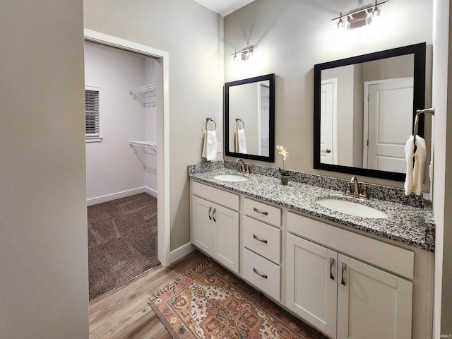 bathroom with vanity and wood-type flooring