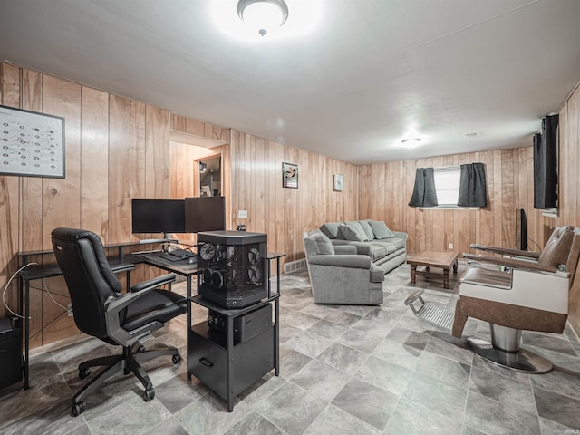 office featuring wood walls