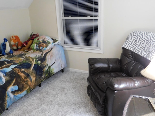 bedroom featuring light colored carpet