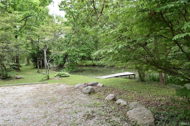 view of yard with a water view