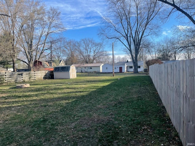 view of yard with a storage shed