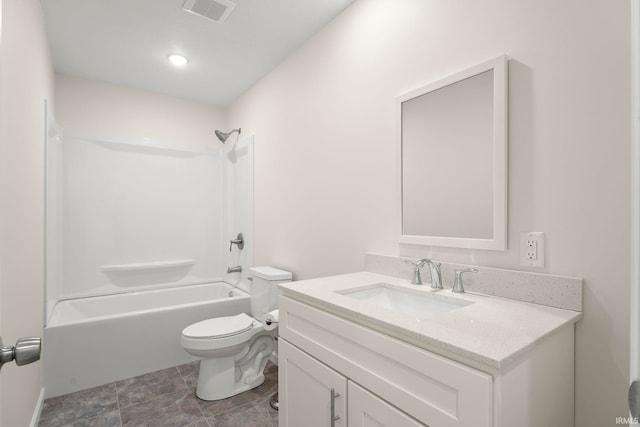 full bathroom featuring vanity, toilet, and bathtub / shower combination