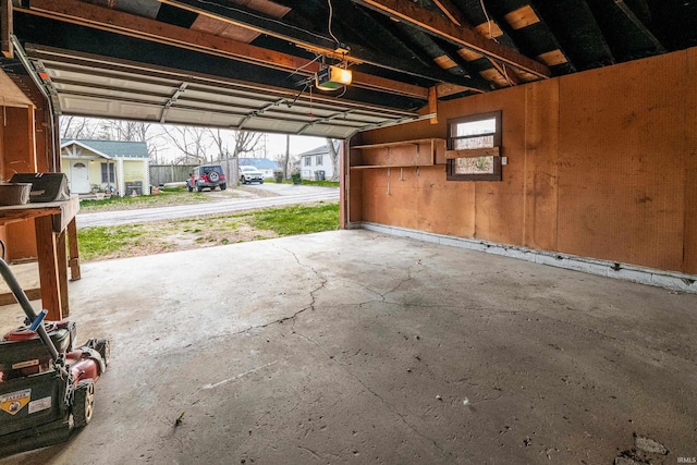 garage with a garage door opener