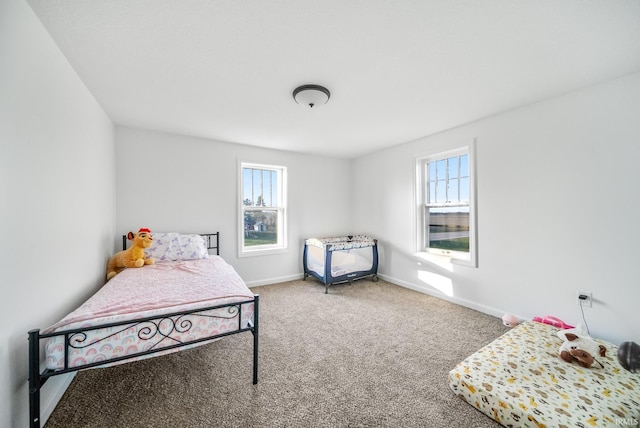 bedroom featuring multiple windows and carpet