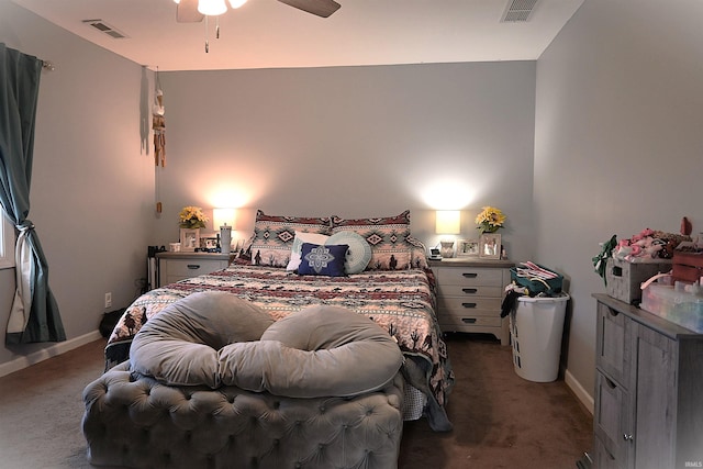 bedroom featuring carpet flooring and ceiling fan