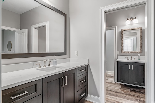 bathroom featuring vanity and hardwood / wood-style flooring