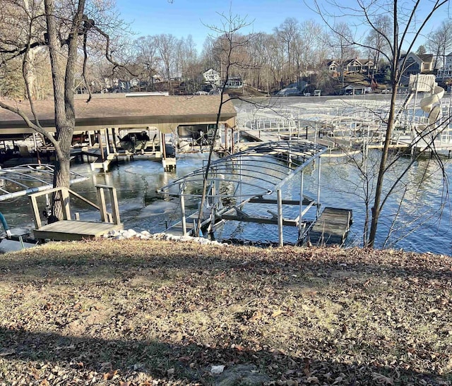 dock area featuring a water view