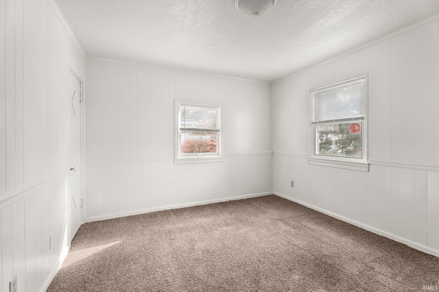 carpeted empty room with a textured ceiling