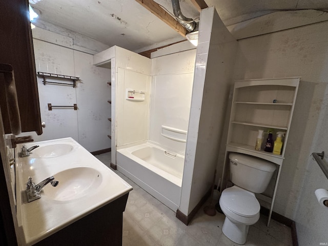 full bathroom with vanity, toilet, and shower / washtub combination