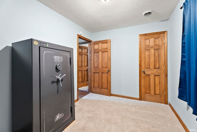 interior space with carpet and a textured ceiling