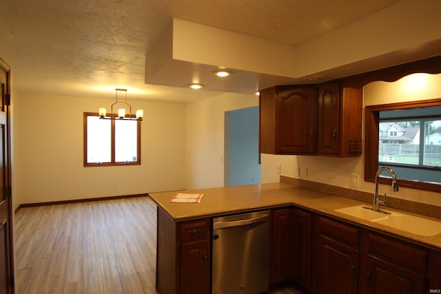 kitchen with kitchen peninsula, a healthy amount of sunlight, sink, and stainless steel dishwasher