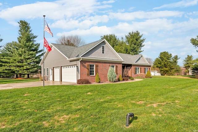 view of front of property featuring a front yard and a garage