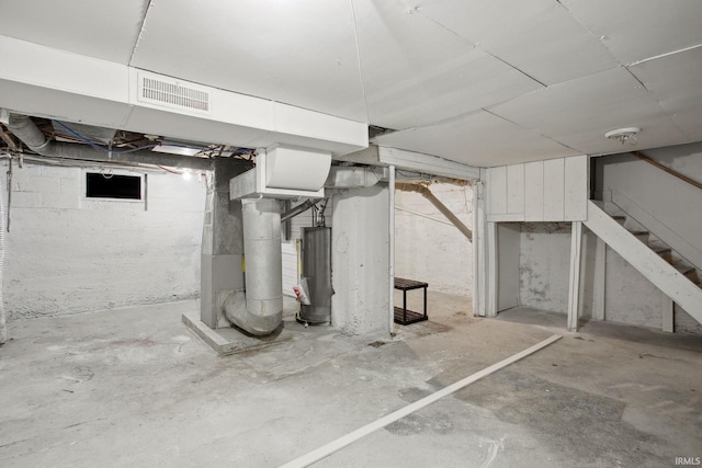 basement with heating unit and gas water heater