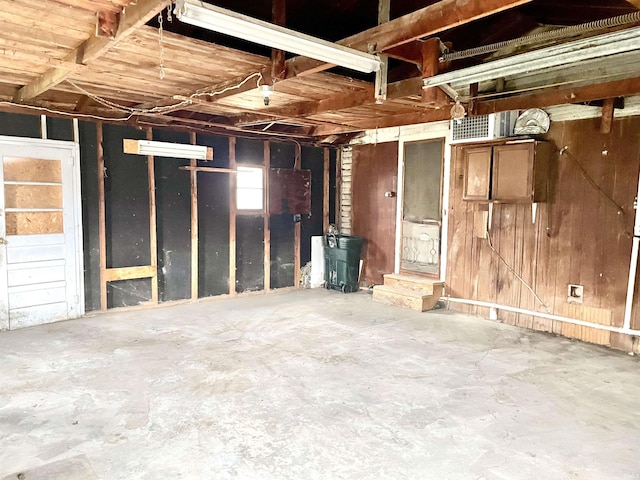 basement with wooden walls