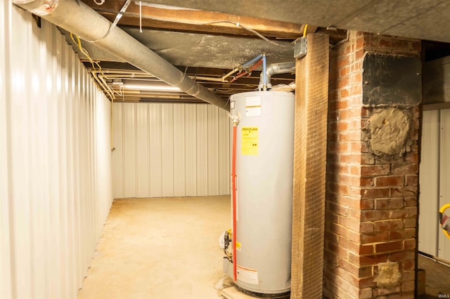 basement featuring water heater