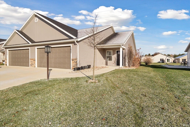 exterior space featuring a front yard and a garage