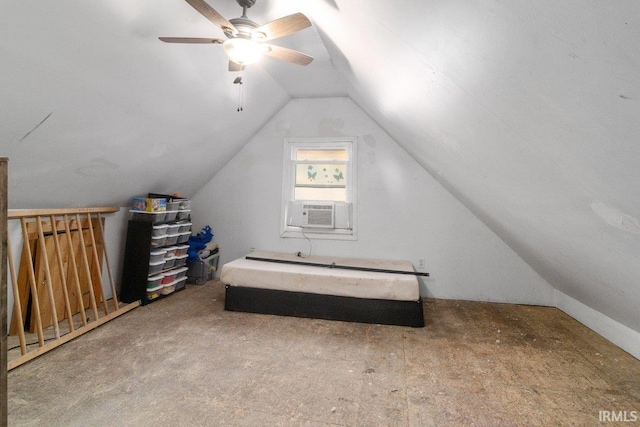 bonus room with vaulted ceiling, ceiling fan, and cooling unit