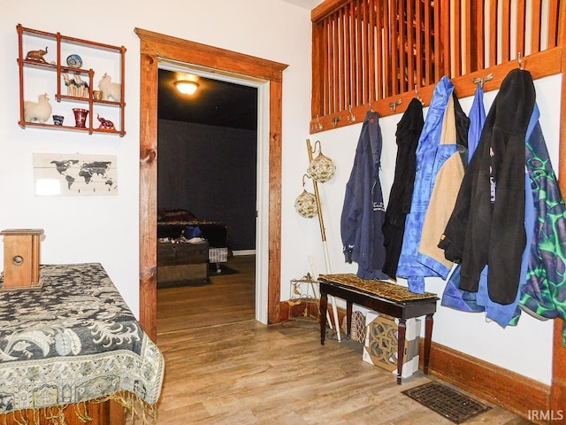 mudroom featuring wood-type flooring