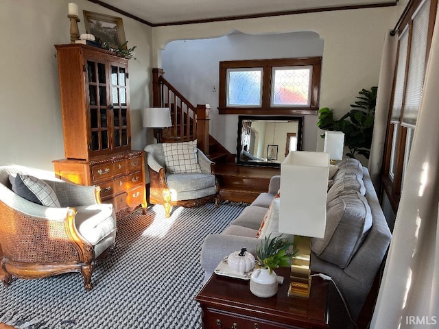 living room featuring ornamental molding