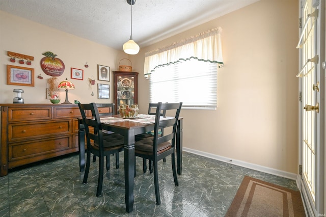 dining room with a textured ceiling