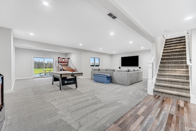 rec room featuring light hardwood / wood-style flooring