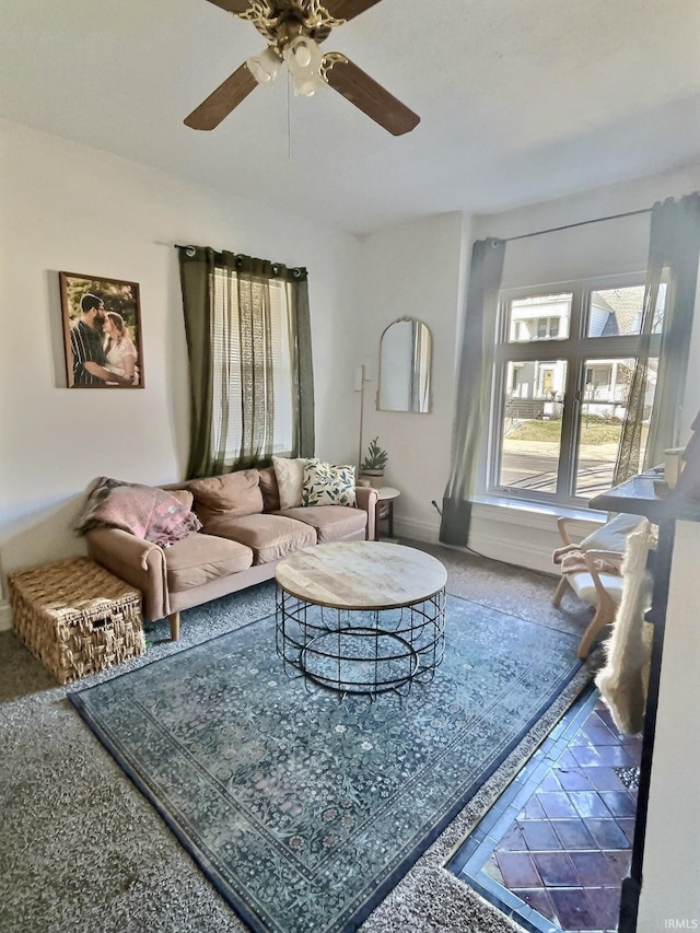 living room with ceiling fan