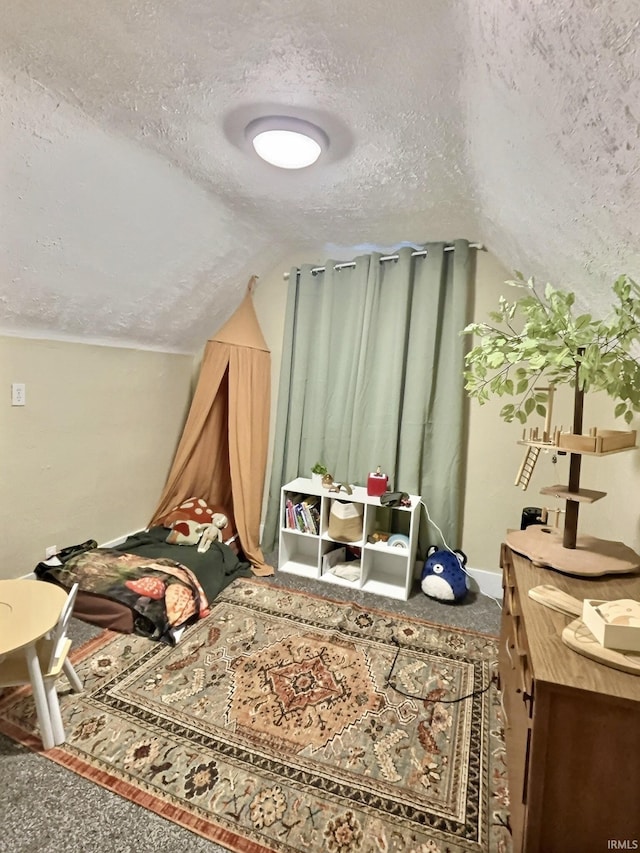 interior space featuring lofted ceiling and a textured ceiling