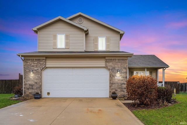 view of front property with a garage