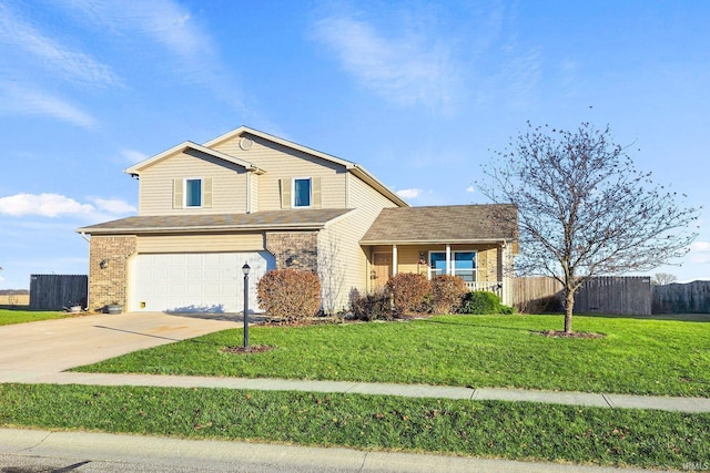 front of property with a garage and a front lawn