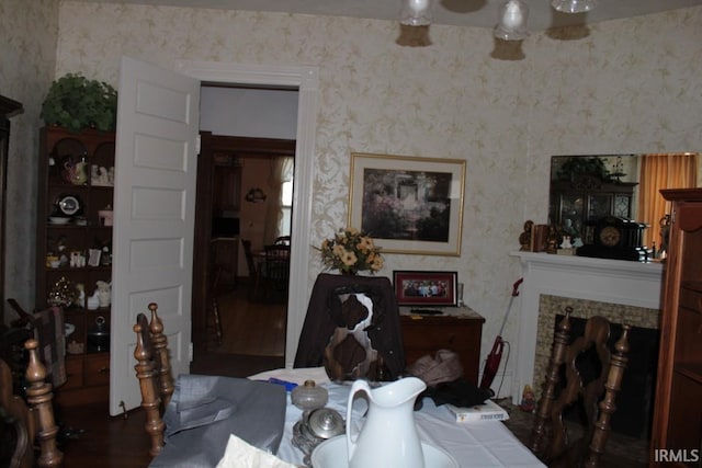 dining area featuring dark wood-type flooring