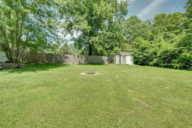 view of yard with a storage unit