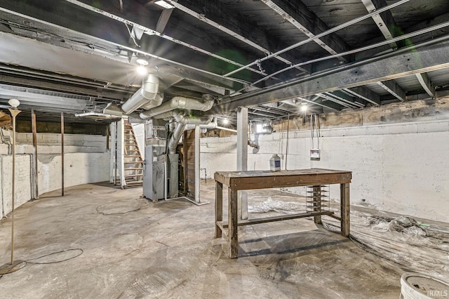 basement with heating unit