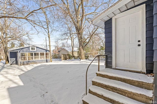 view of yard covered in snow