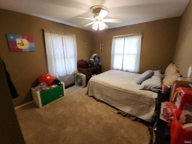 bedroom featuring carpet flooring and ceiling fan