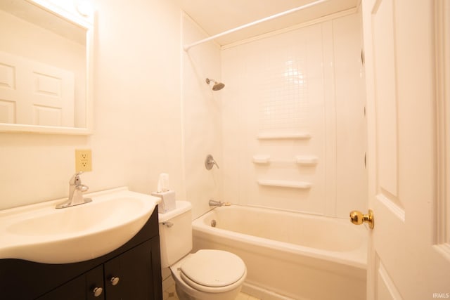 full bathroom featuring shower / bathing tub combination, toilet, and vanity