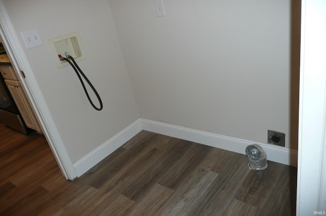 clothes washing area with electric dryer hookup, dark hardwood / wood-style flooring, and washer hookup