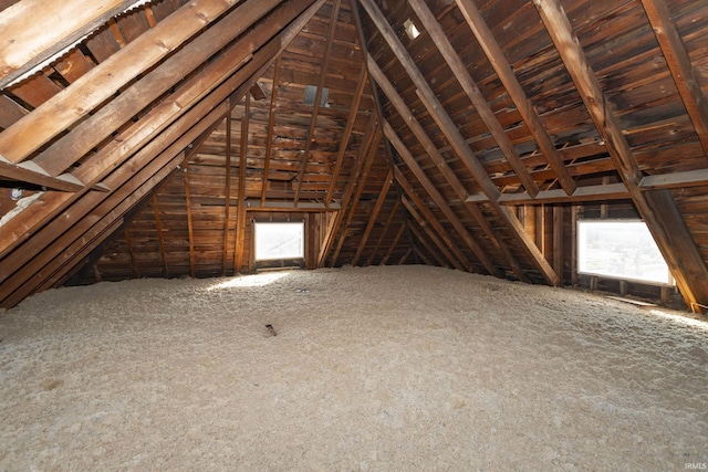 view of unfinished attic