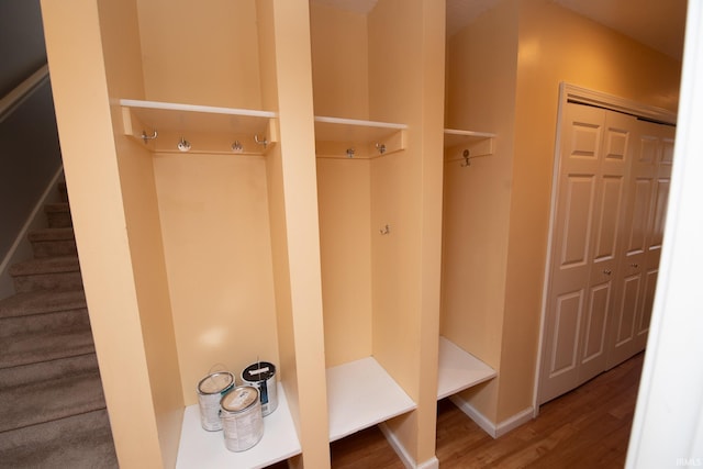 mudroom with wood-type flooring