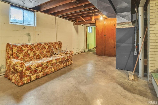 basement with heating unit