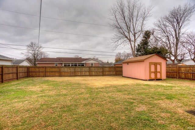 view of yard featuring a shed