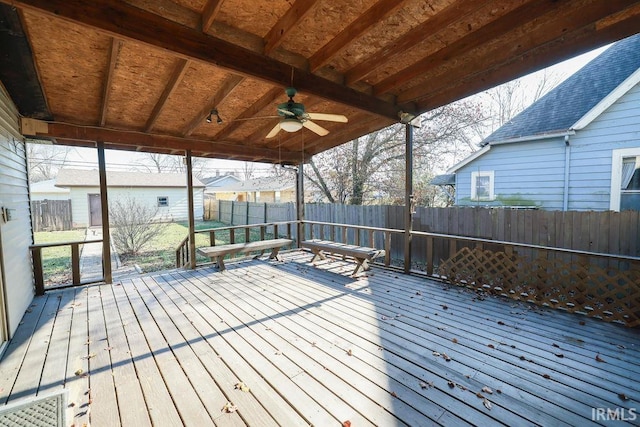 wooden deck with ceiling fan